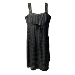 Signature By Robbie Bee A-Line Dress 10 Black Striped Sheer Sleeveless‎ Classic